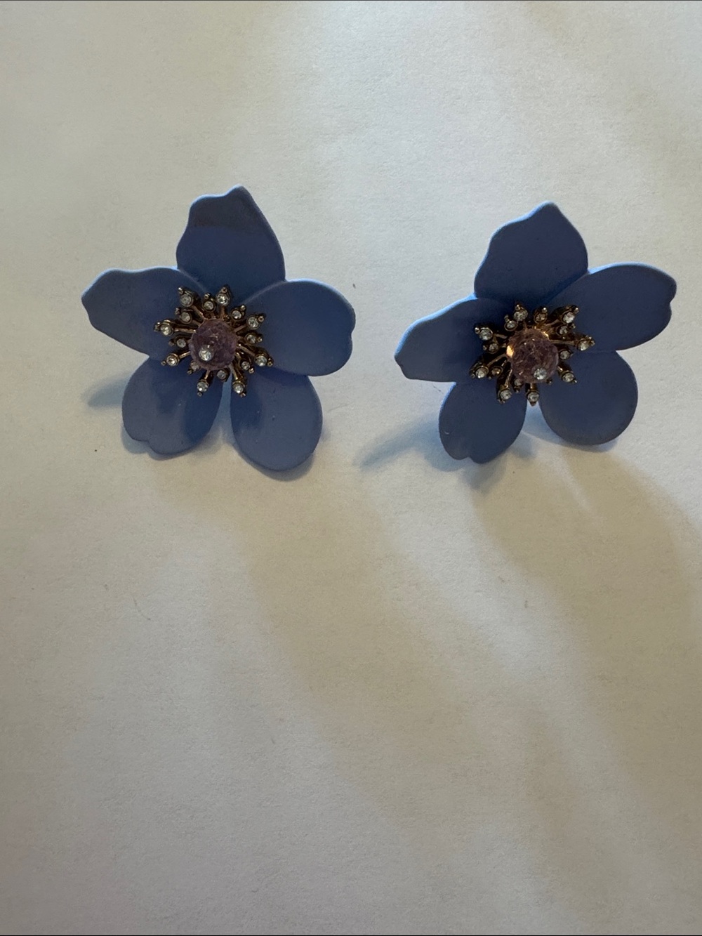 J. Crew Periwinkle Floral Crystal Center Stud Earrings